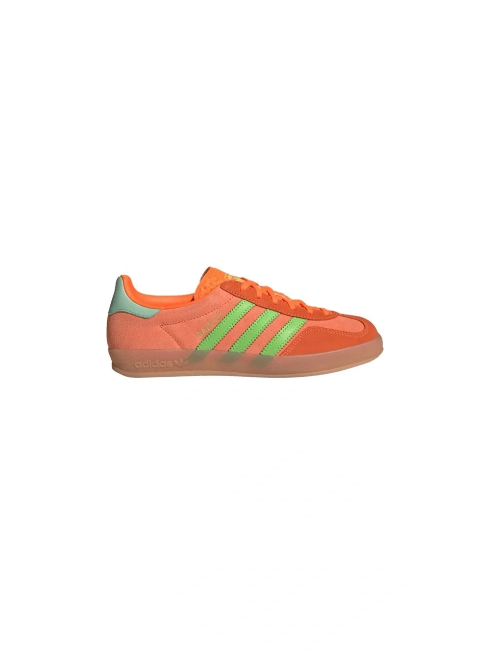 NWOT Adidas Gazelle Indoor Solar Orange Solar Green sneaker, size 8.5.